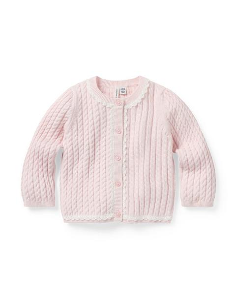 Baby Lace Trim Cable Knit Cardigan