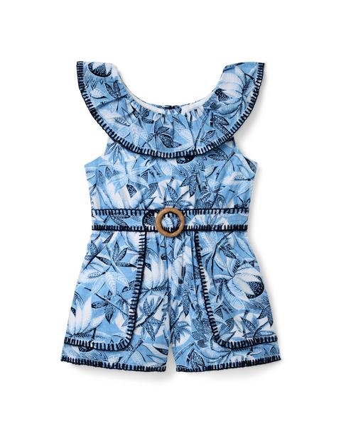 Tropical Leaf Belted Romper
