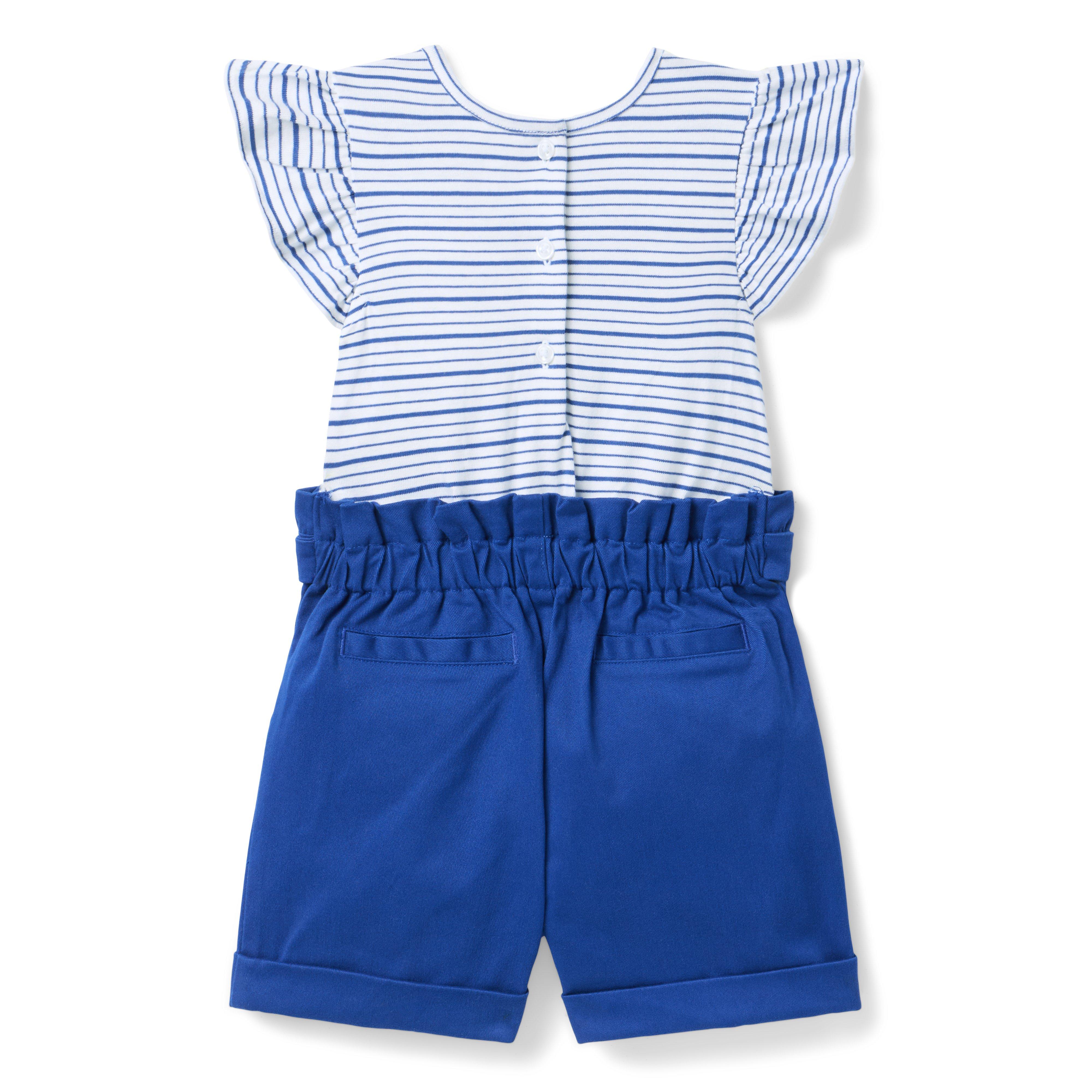 Striped Paperbag Waist Romper image number 1