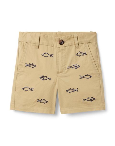 Embroidered Fish Twill Short