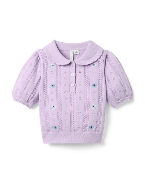 Embroidered Pointelle Sweater Top