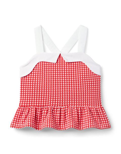 Gingham Jacquard Peplum Top