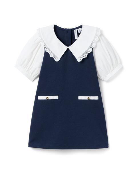 Lace Trim Collar Ponte Dress