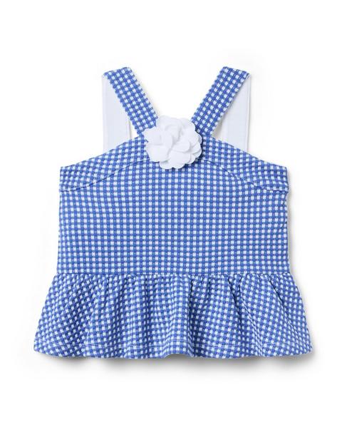 Gingham Rosette Peplum Top