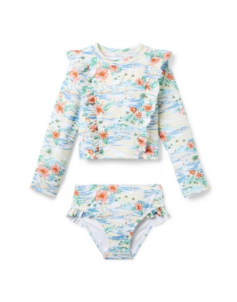 Island Floral Ruffle Rash Guard Swimsuit