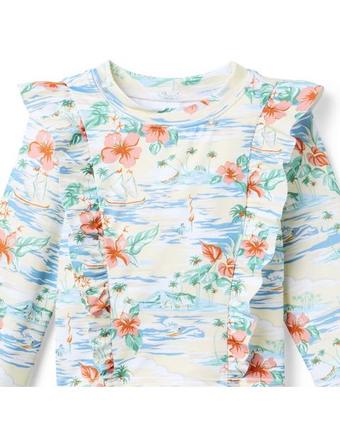 Island Floral Ruffle Rash Guard Swimsuit