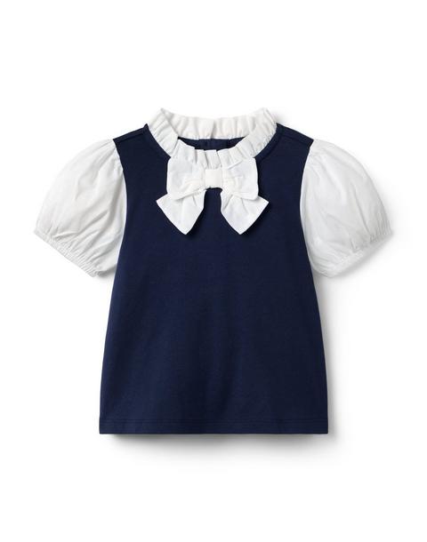Bow Collar Puff Sleeve Top