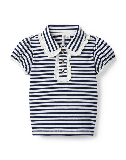 Striped Puff Sleeve Polo