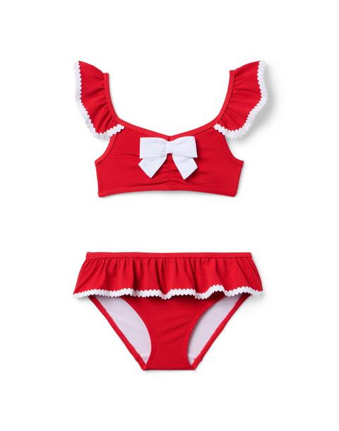 Textured Ruffle Bow 2-Piece Swimsuit
