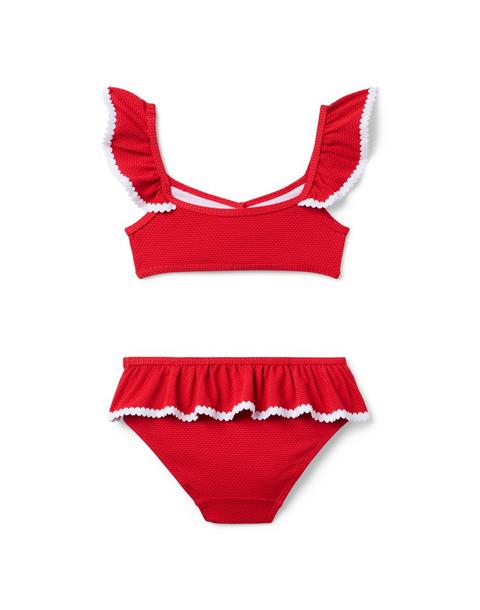 Textured Ruffle Bow 2-Piece Swimsuit