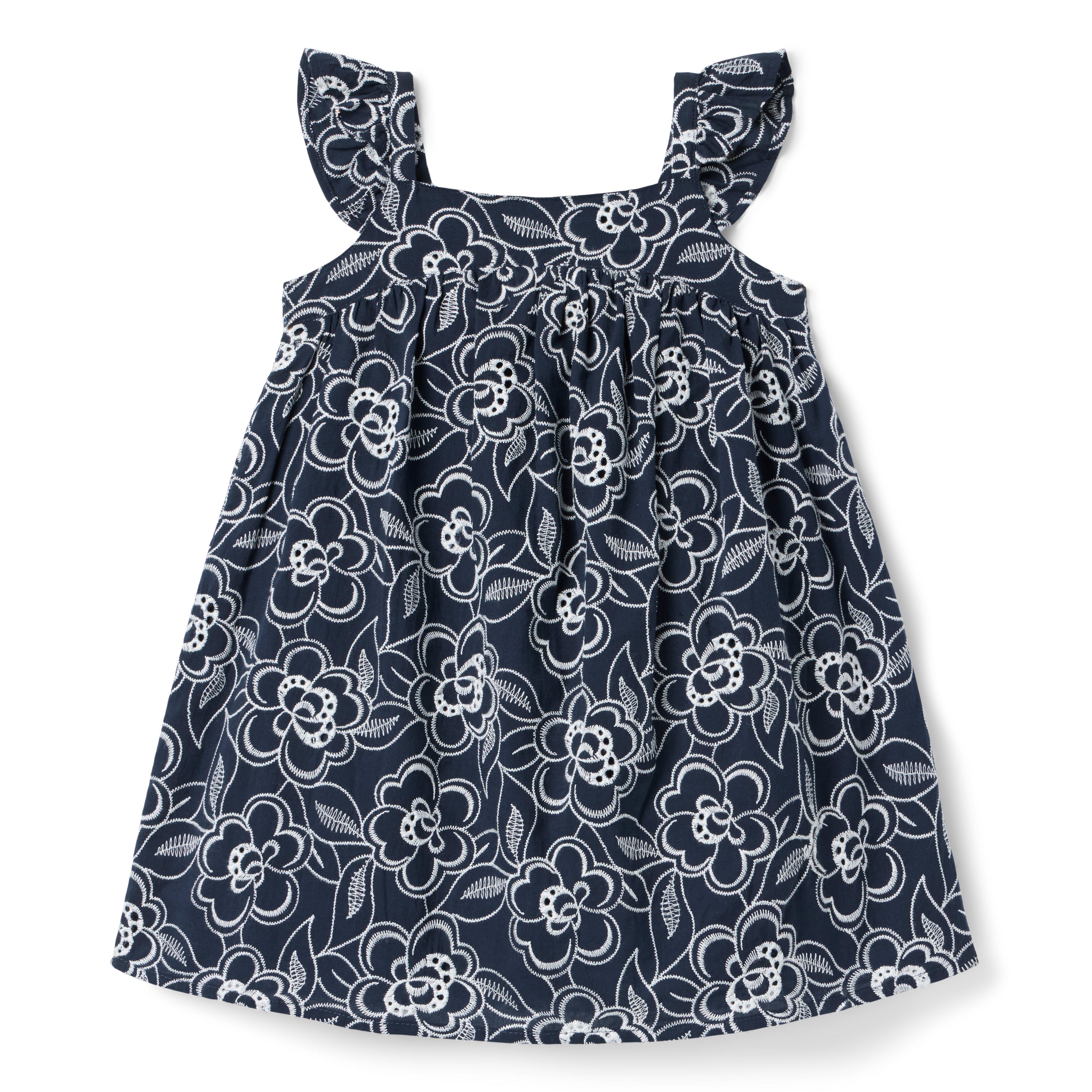 Embroidered Floral Flutter Sleeve Dress
