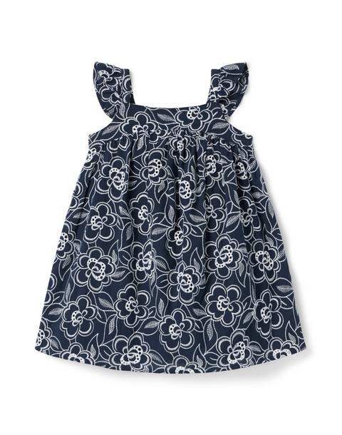 Embroidered Floral Flutter Sleeve Dress