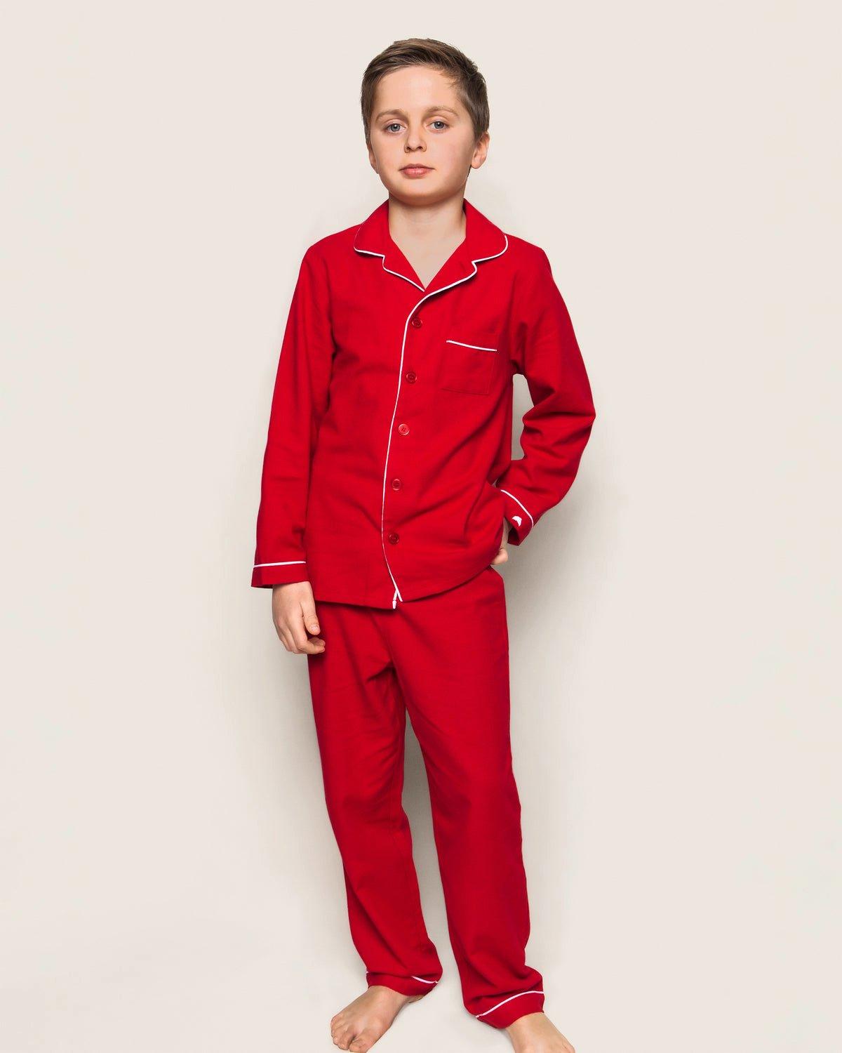 Petite Plume Kid's Flannel Pajama Set in Red image number 1