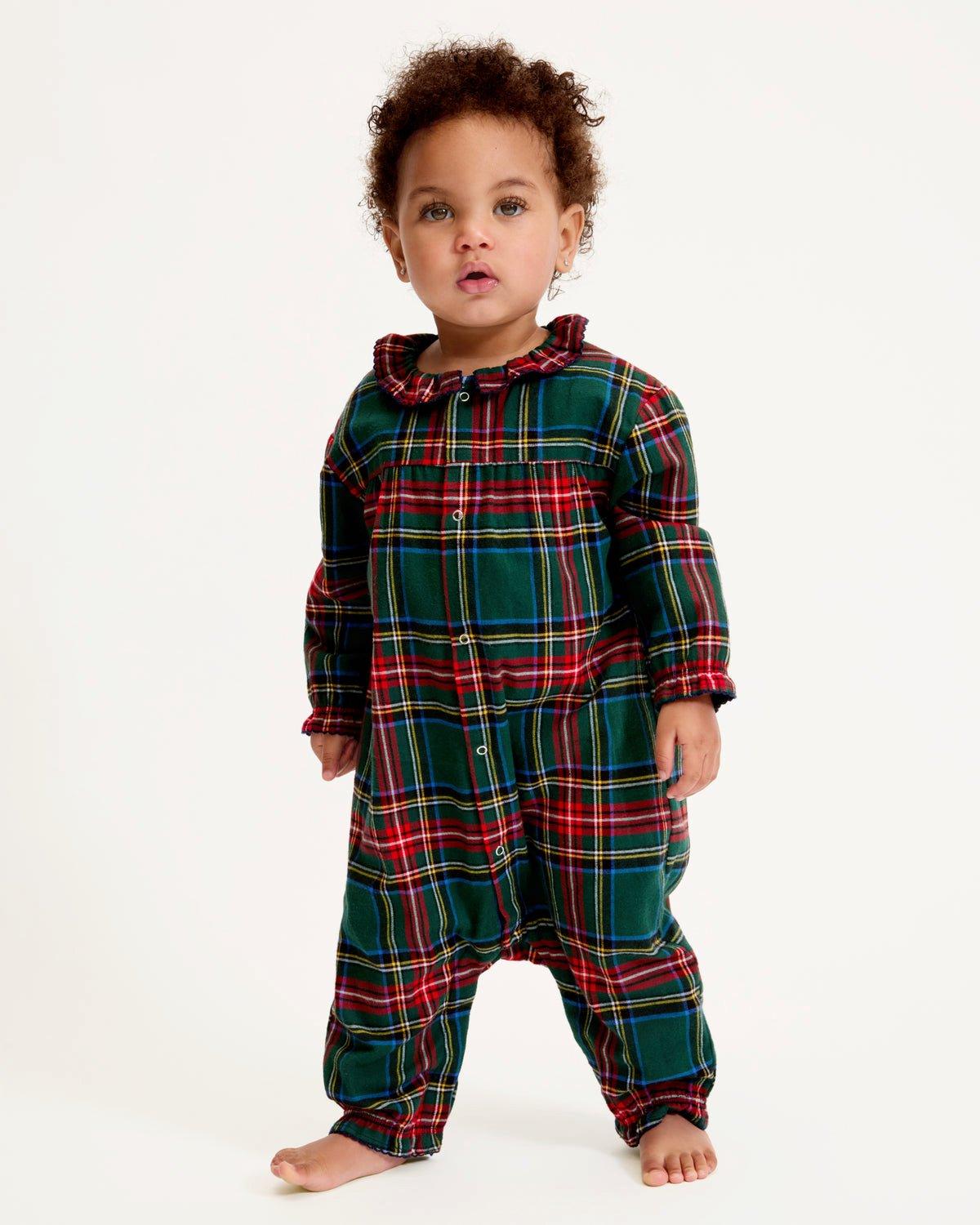Petite Plume Baby's Brushed Twill Madeline Romper in Kensington Tartan image number 1