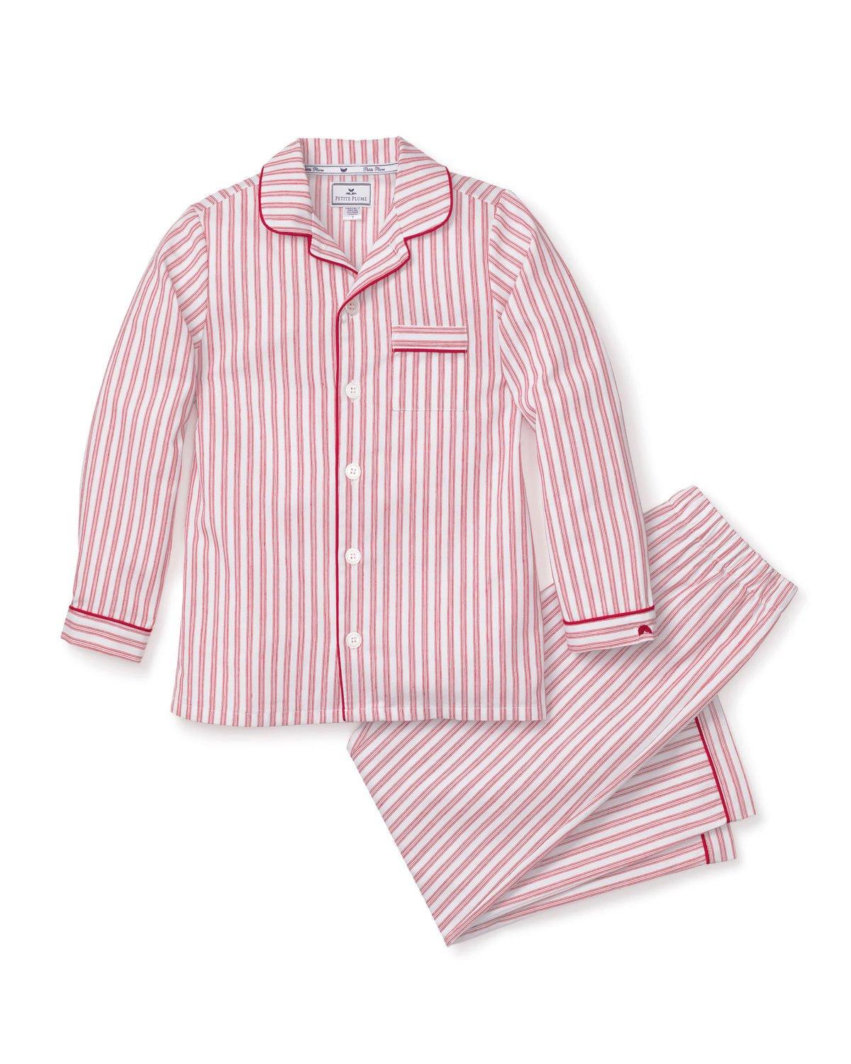 Petite Plume Kid's Twill Pajama Set in Antique Red Ticking