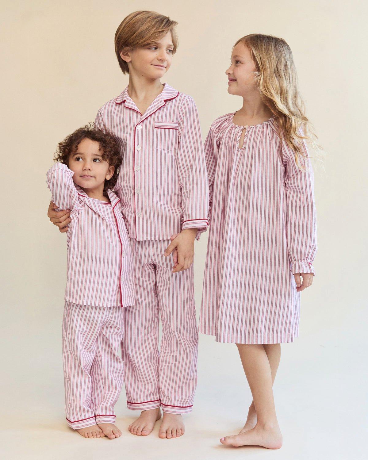 Petite Plume Kid's Twill Pajama Set in Antique Red Ticking image number 2