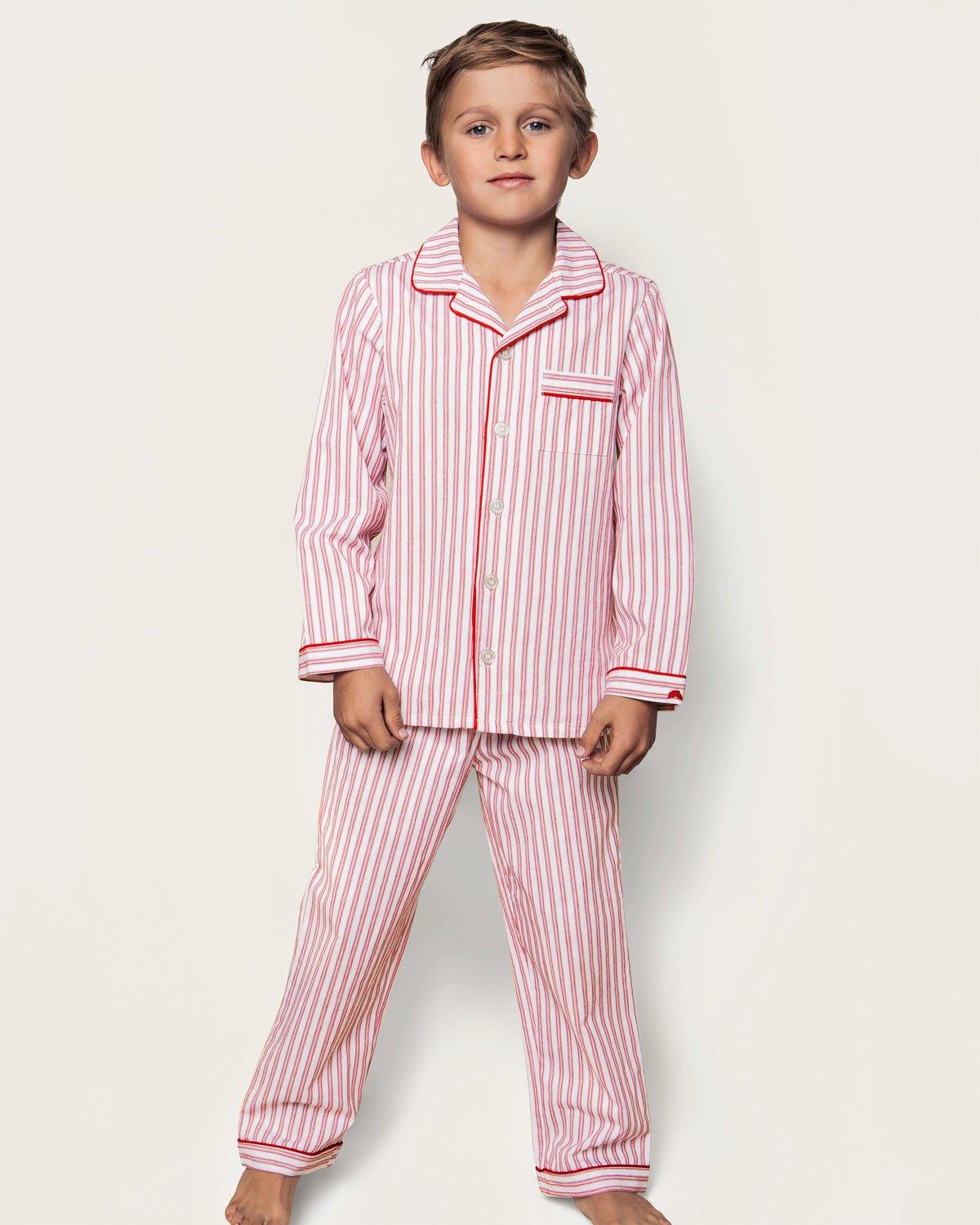 Petite Plume Kid's Twill Pajama Set in Antique Red Ticking image number 1