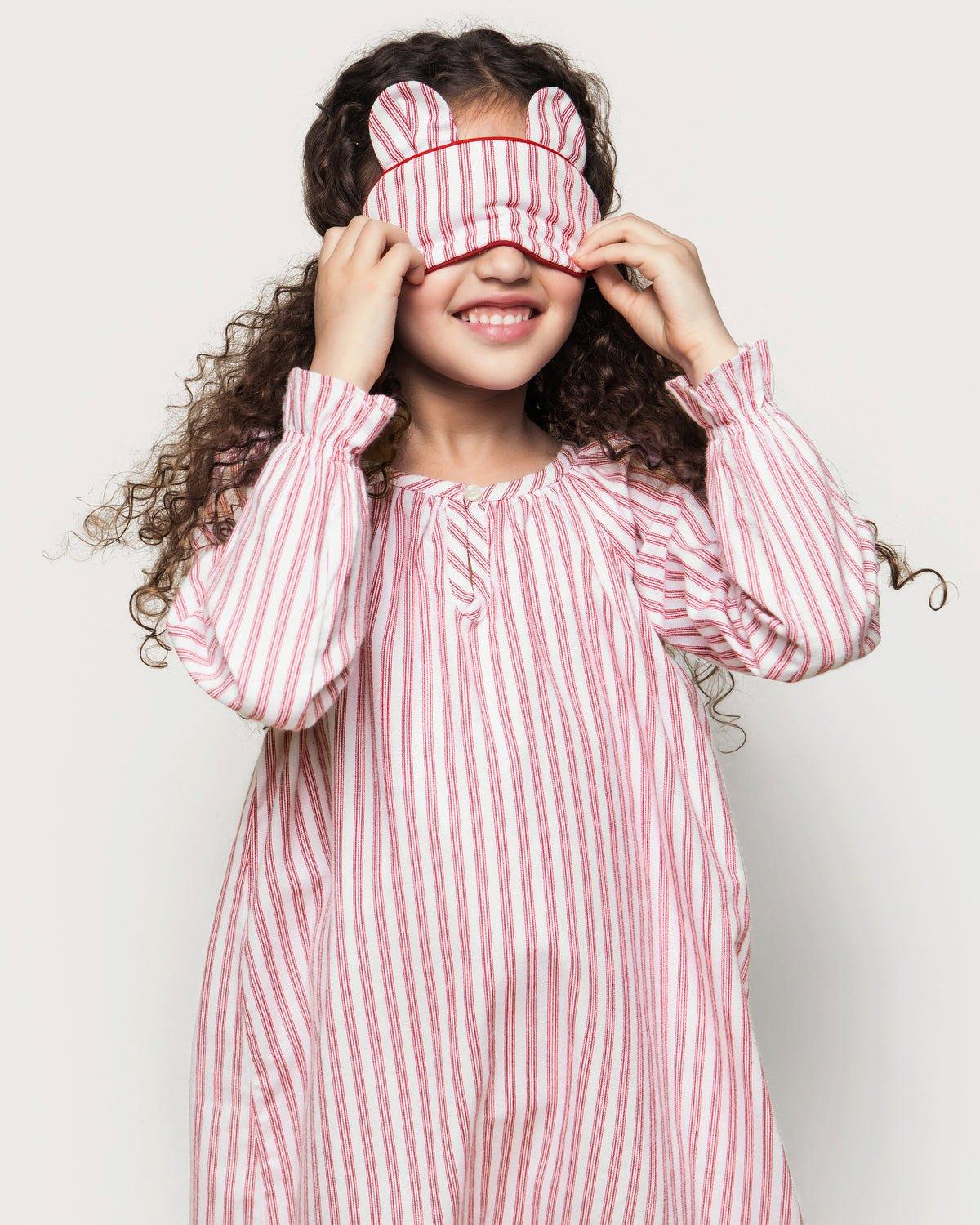 Petite Plume Girl's Twill Delphine Nightgown in Antique Red Ticking image number 3