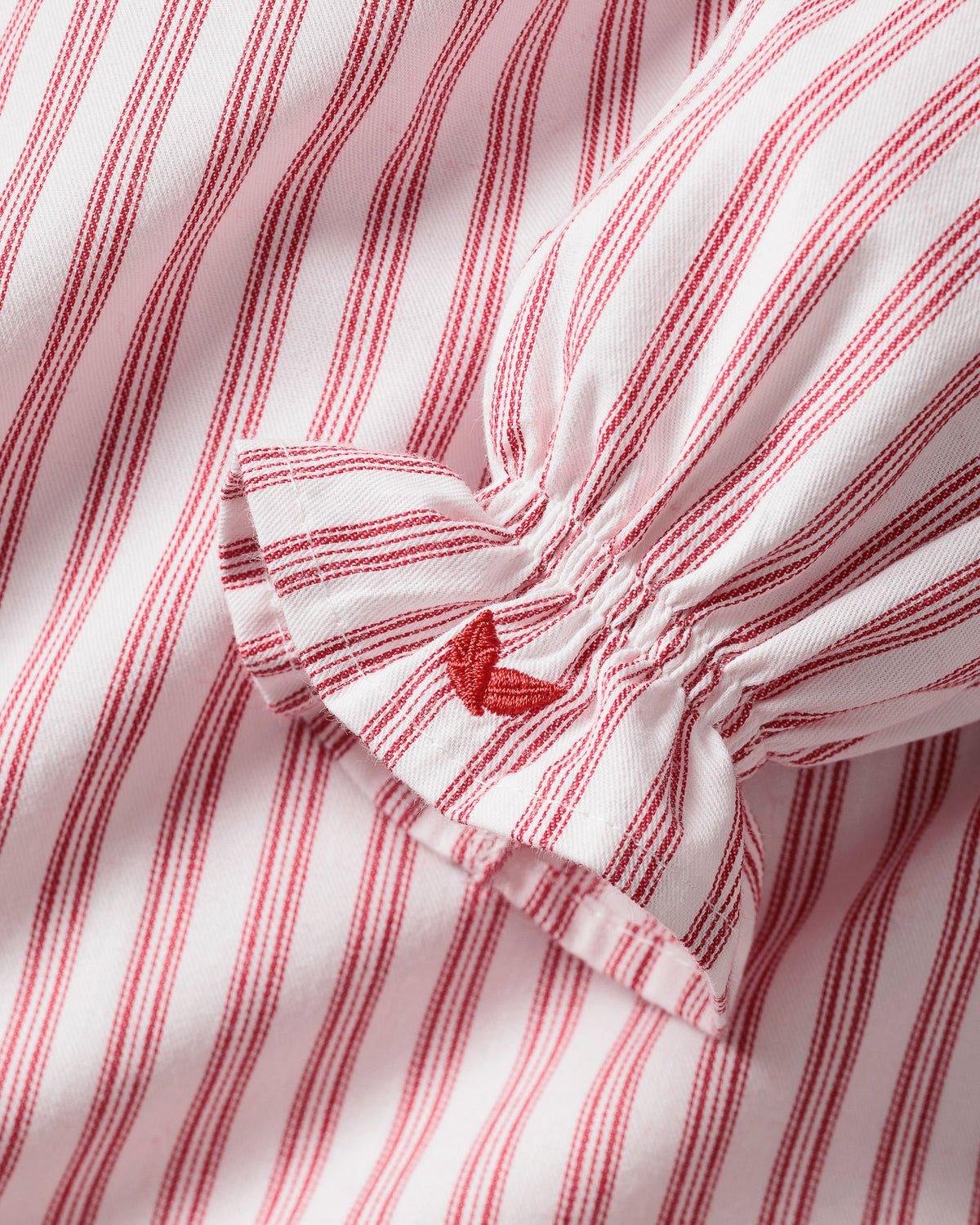 Petite Plume Girl's Twill Delphine Nightgown in Antique Red Ticking image number 4