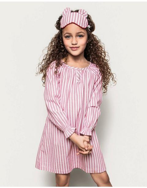 Petite Plume Girl's Twill Delphine Nightgown in Antique Red Ticking