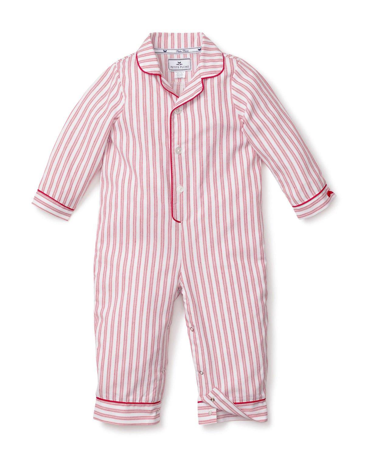 Petite Plume Baby's Twill Classic Romper in Antique Red Ticking