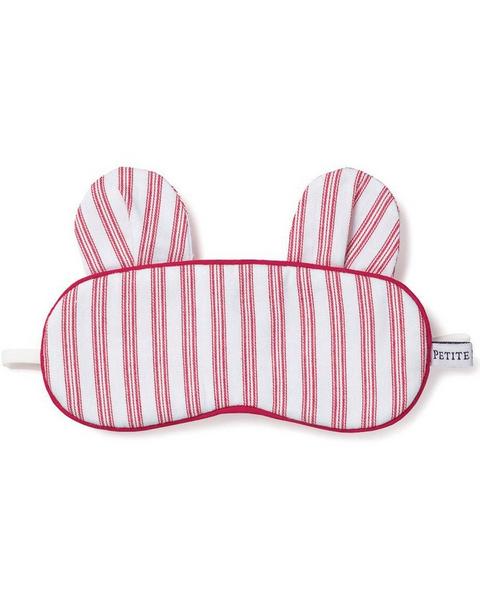 Petite Plume Kid's Bear-y Sleep Mask in Antique Red Ticking