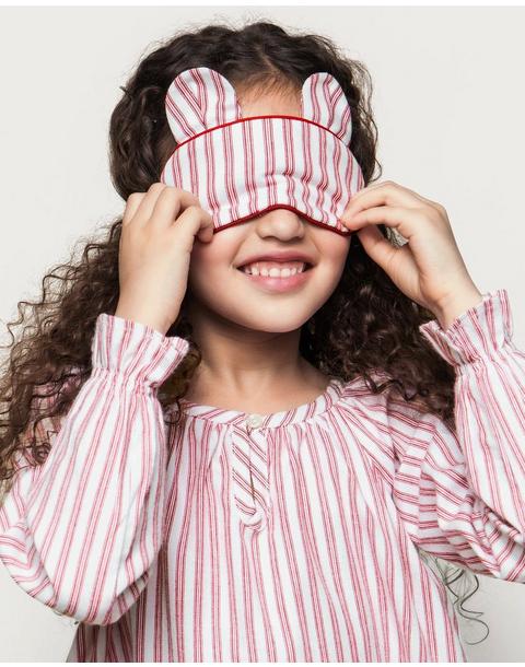 Petite Plume Kid's Bear-y Sleep Mask in Antique Red Ticking