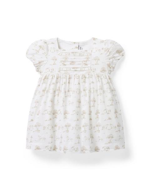 Baby Horse Toile Pleated Dress