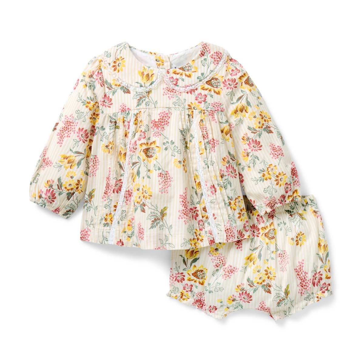Комплекты Janie and Jack Floral Striped Matching Set для девочек-малышей, цвет: Угольная слоновая кость с принтом полосатый