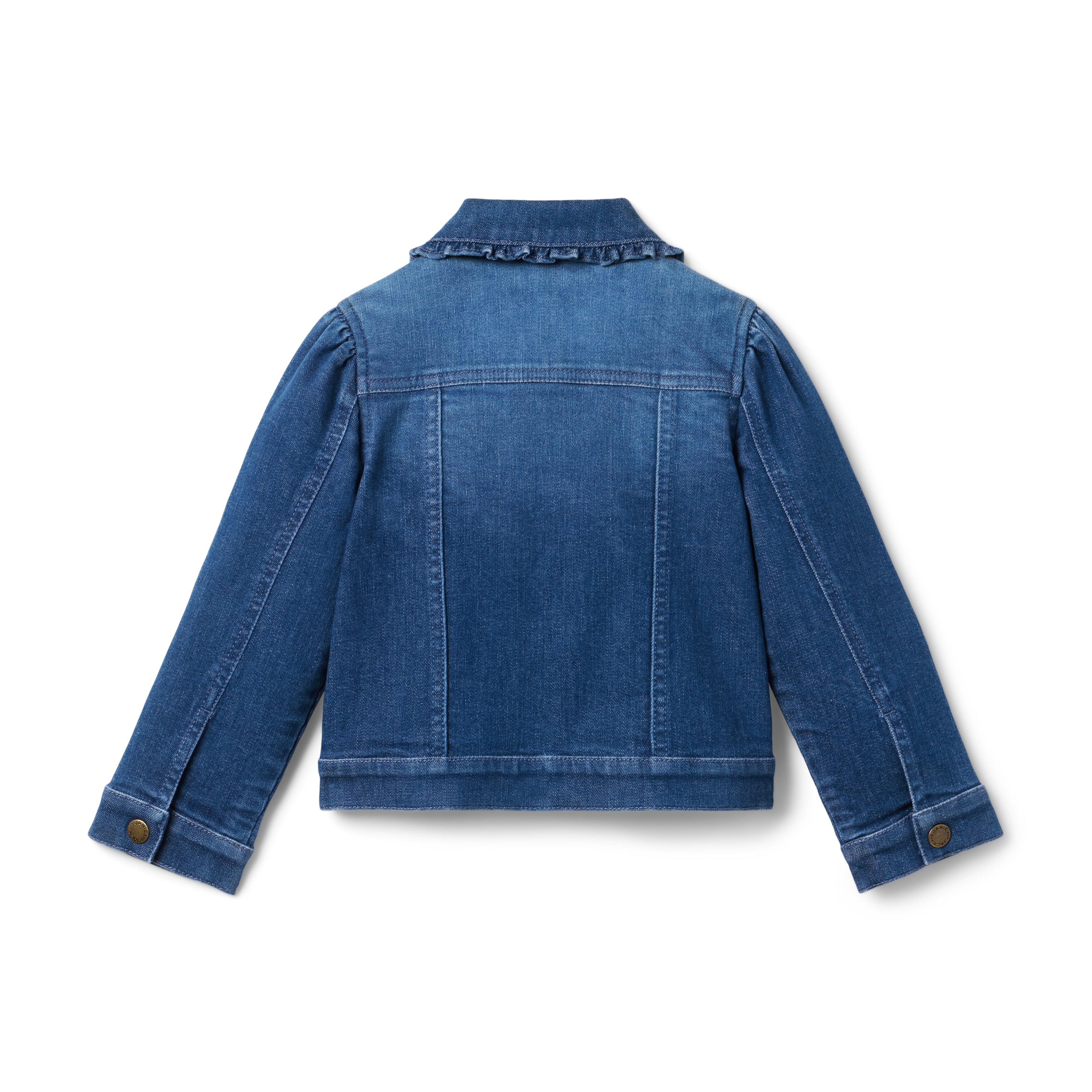 Denim Ruffle Collar Jacket In Medium Wash image number 1