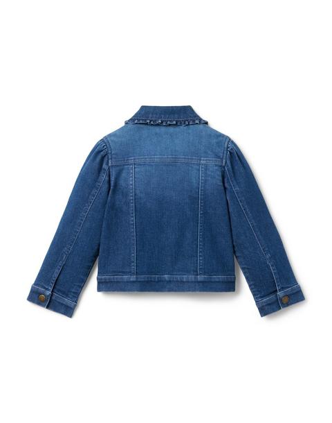 Denim Ruffle Collar Jacket In Medium Wash