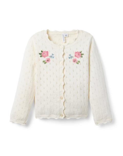 Embroidered Floral Pointelle Cardigan