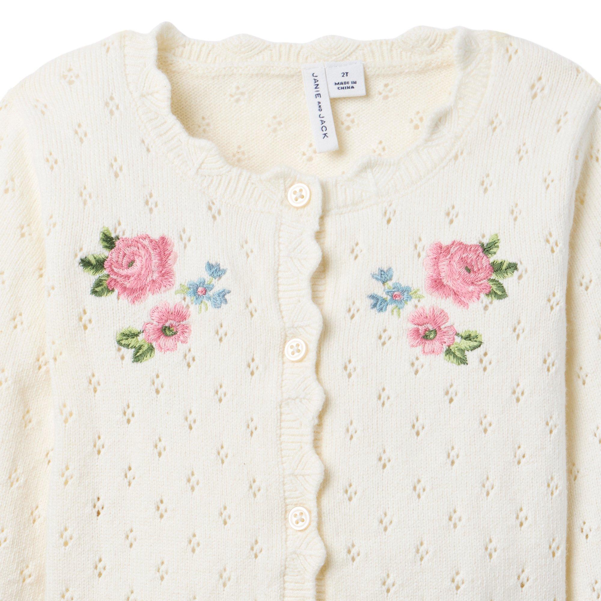 Embroidered Floral Pointelle Cardigan image number 1