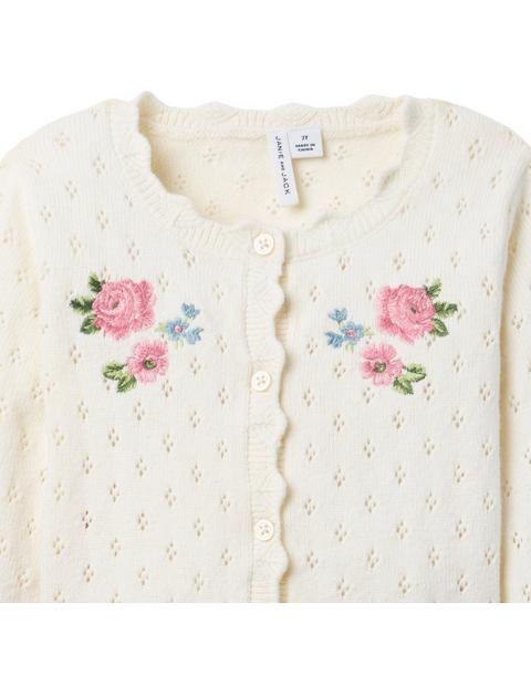 Embroidered Floral Pointelle Cardigan