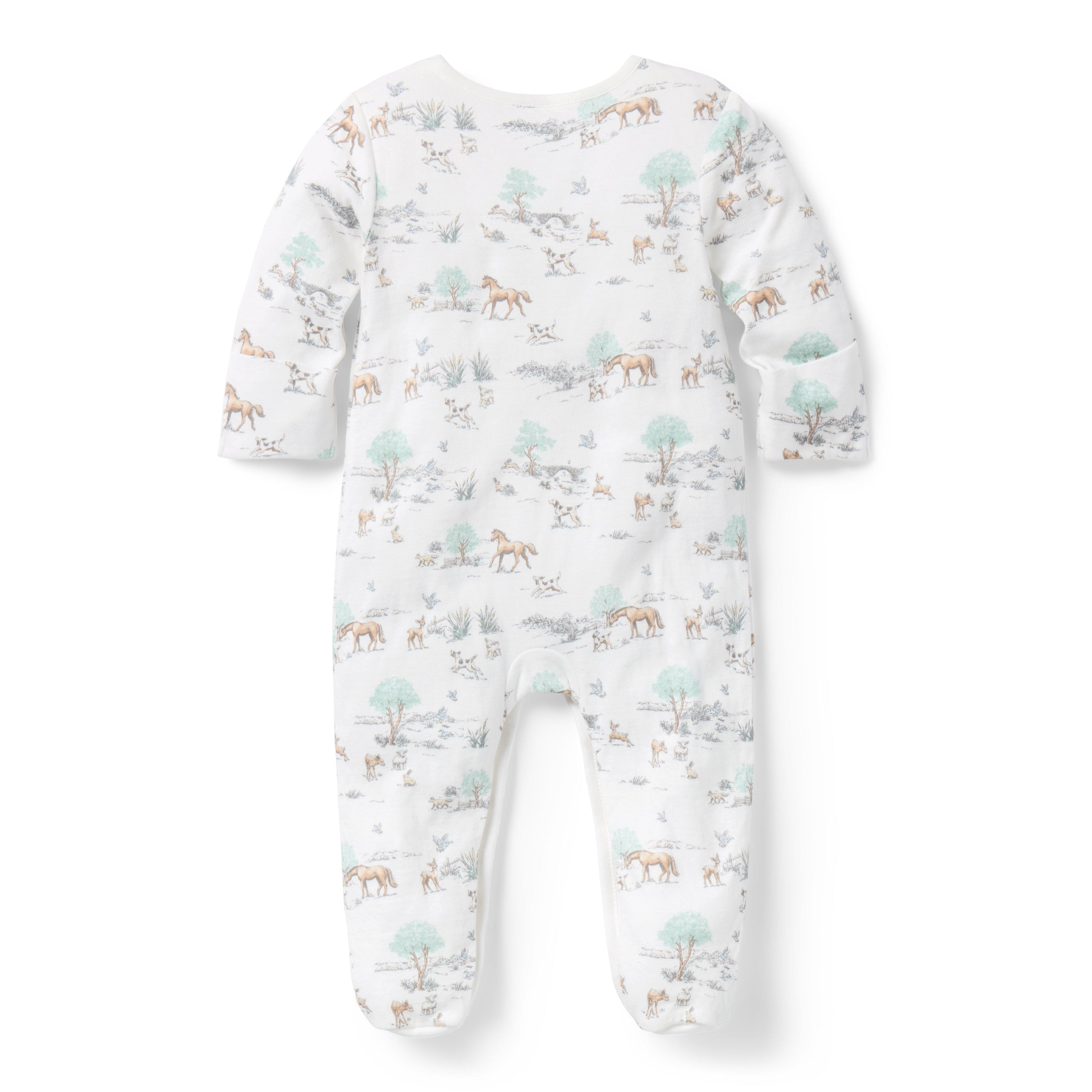 Baby Meadow Toile Wrap Footed One-Piece image number 2