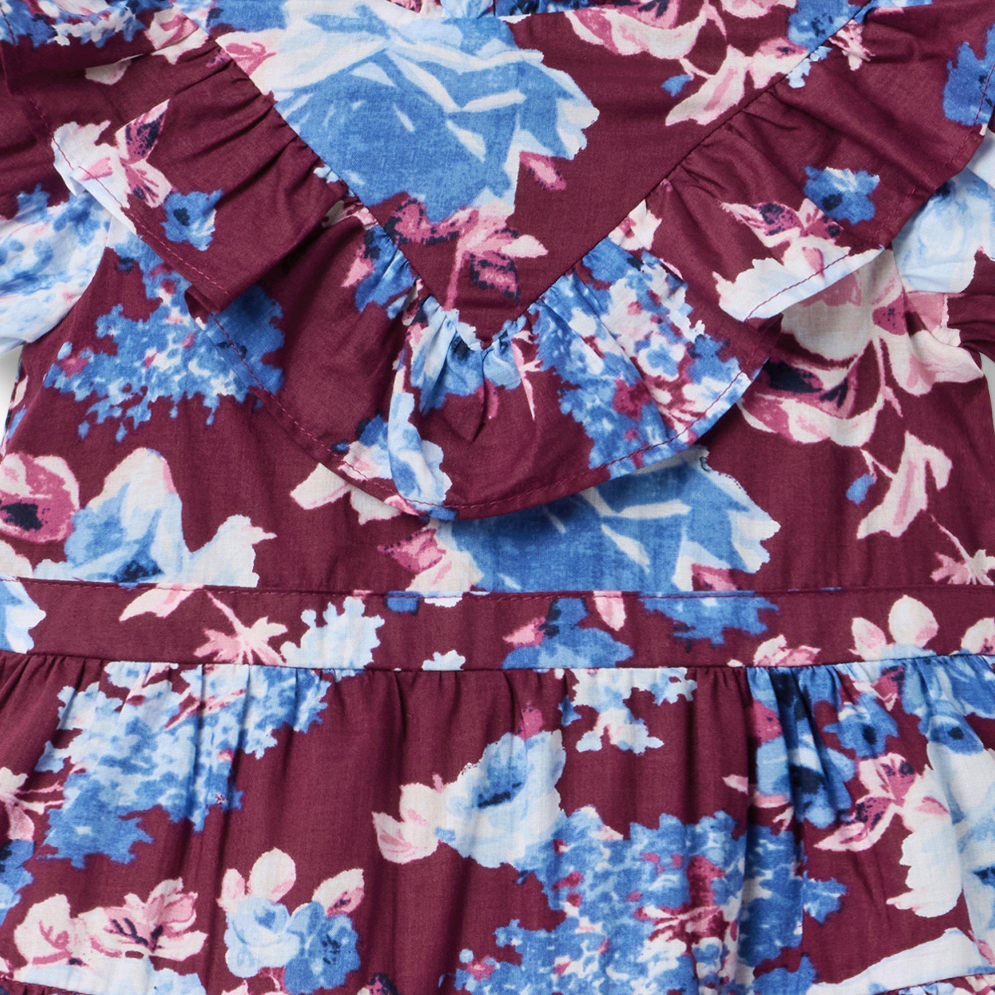 Floral Puff Sleeve Ruffle Dress image number 1