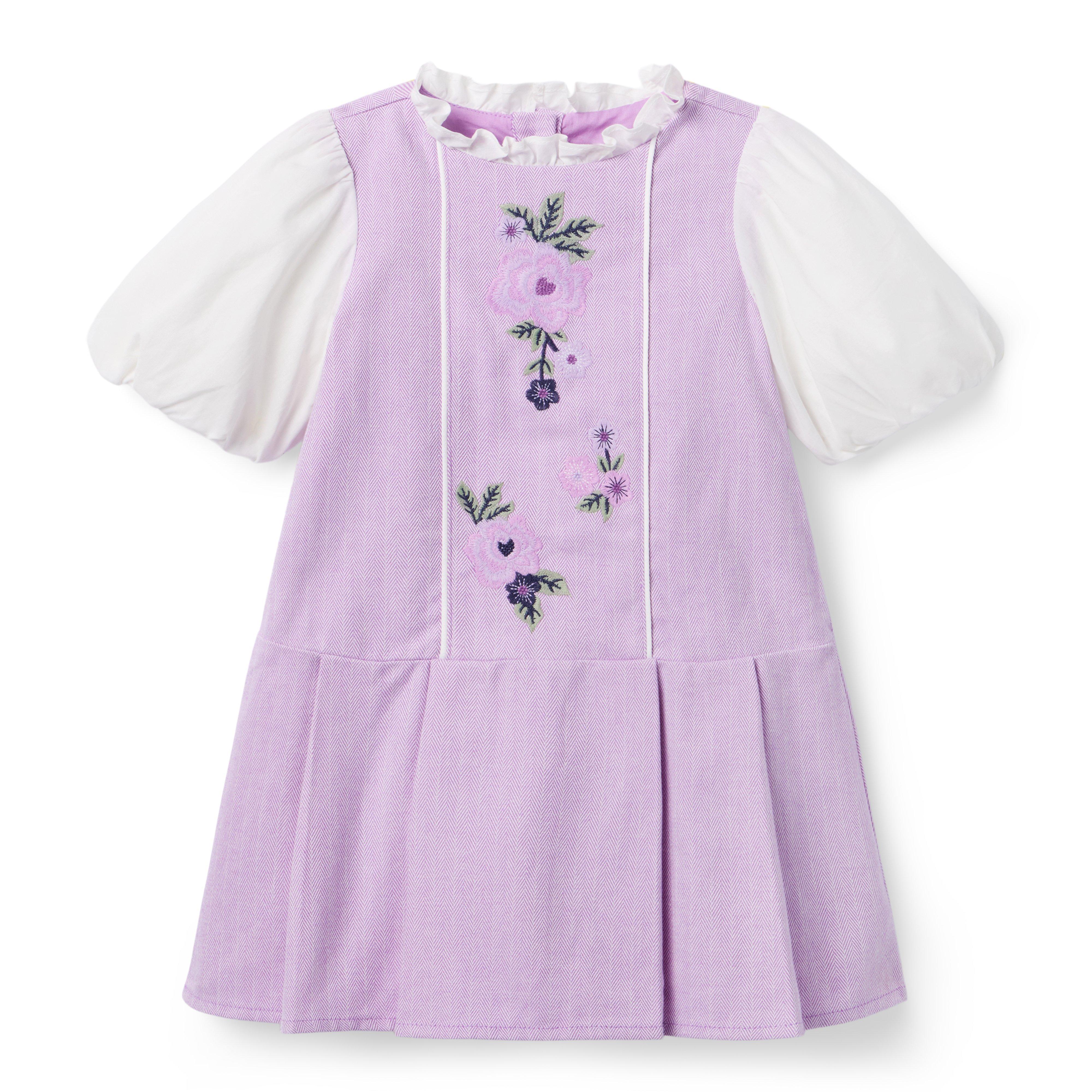 Embroidered Floral Herringbone Dress image number 0