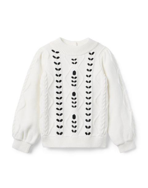 Embroidered Cable Knit Sweater