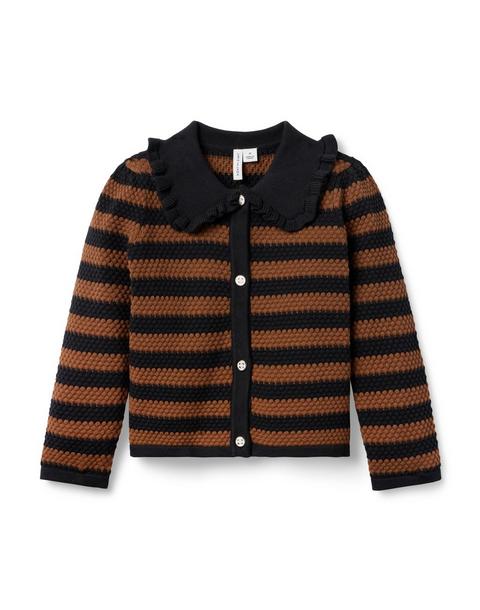 Textured Striped Collared Cardigan