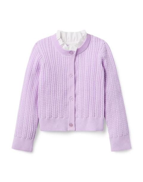 Cable Knit Ruffle Neck Cardigan