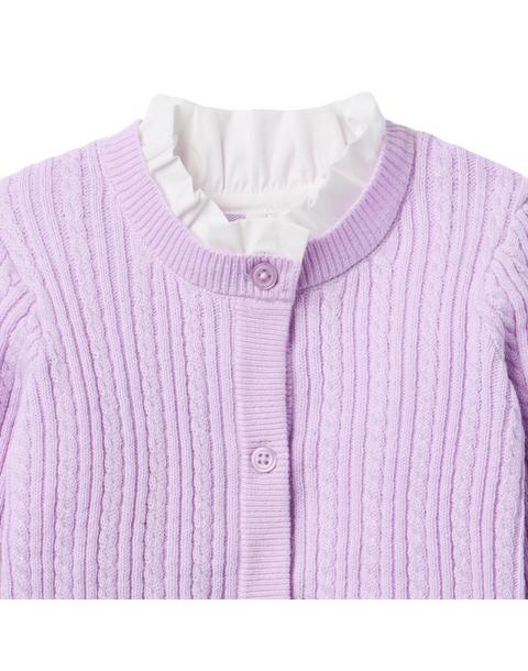 Cable Knit Ruffle Neck Cardigan