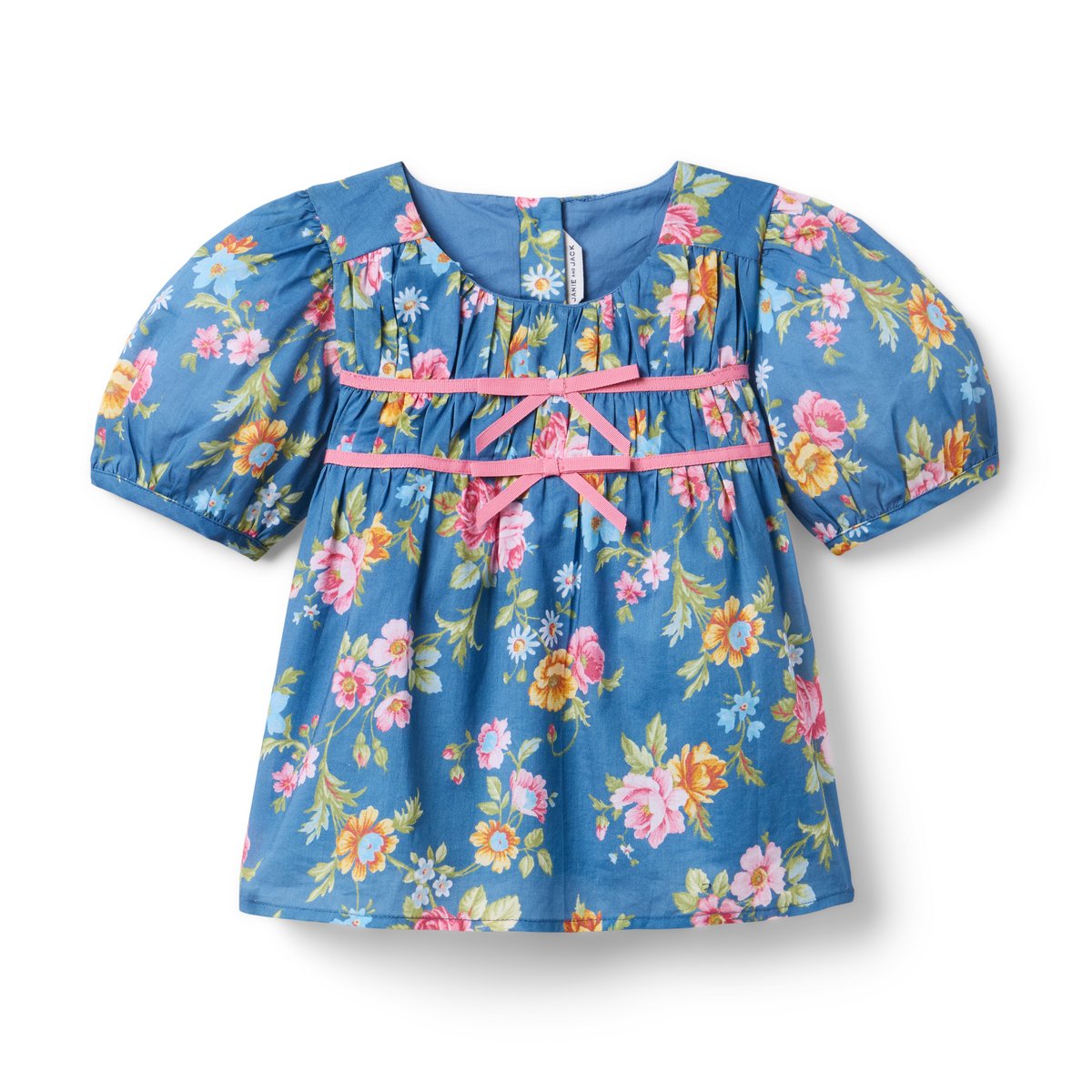 Топ Janie and Jack Floral Bow для девочек, цвет: Выцветший индиго с принтом