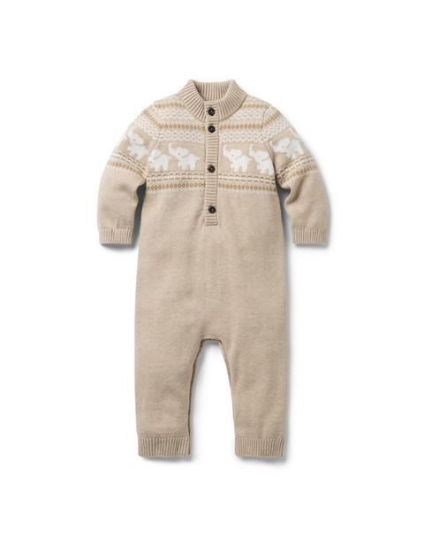 Baby Elephant Fair Isle Knit One-Piece