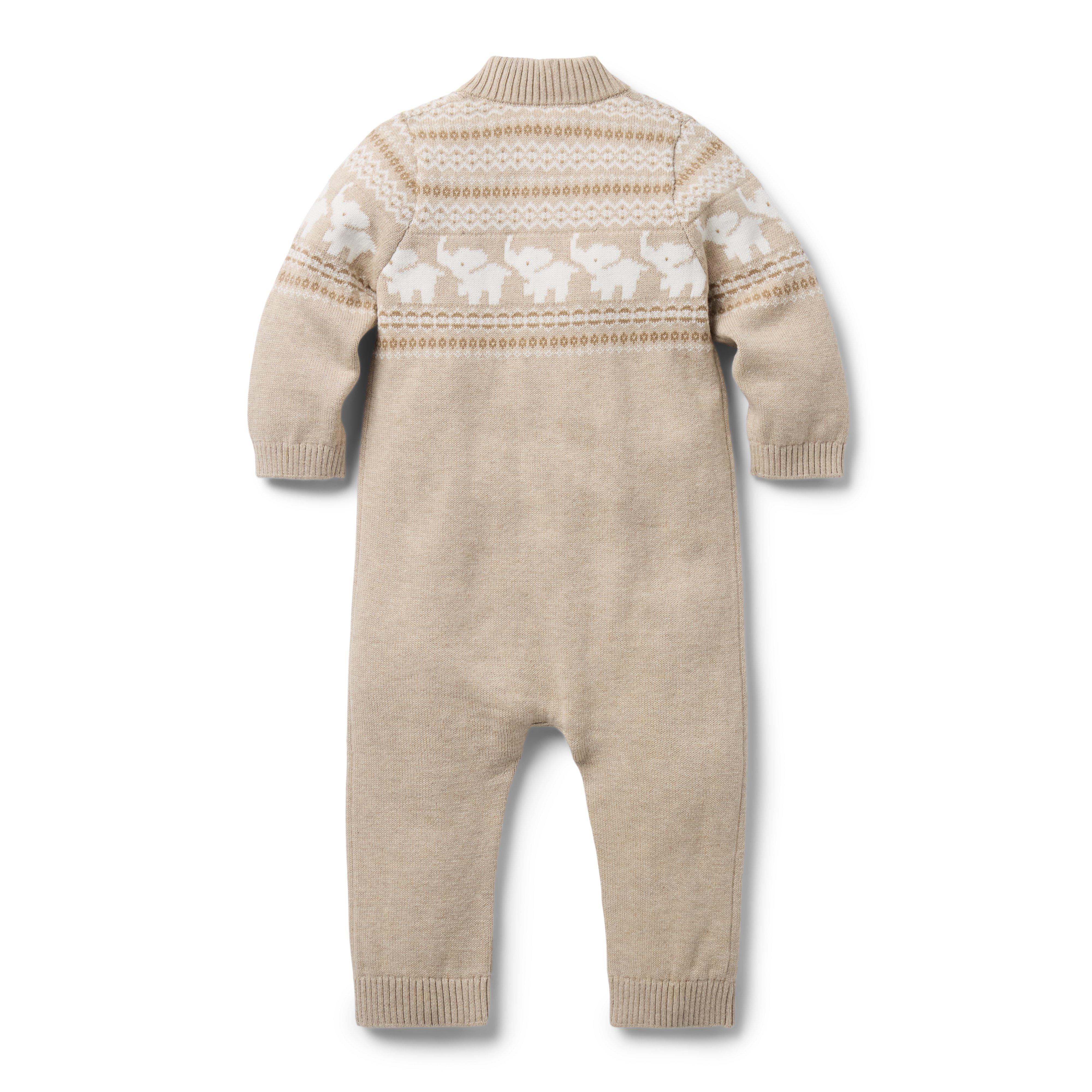 Baby Elephant Fair Isle Knit One-Piece image number 2