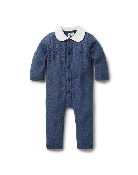 Baby Cable Knit Collared One-Piece