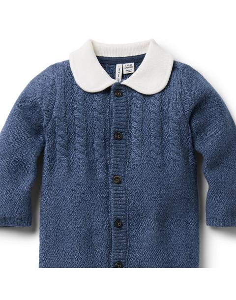 Baby Cable Knit Collared One-Piece