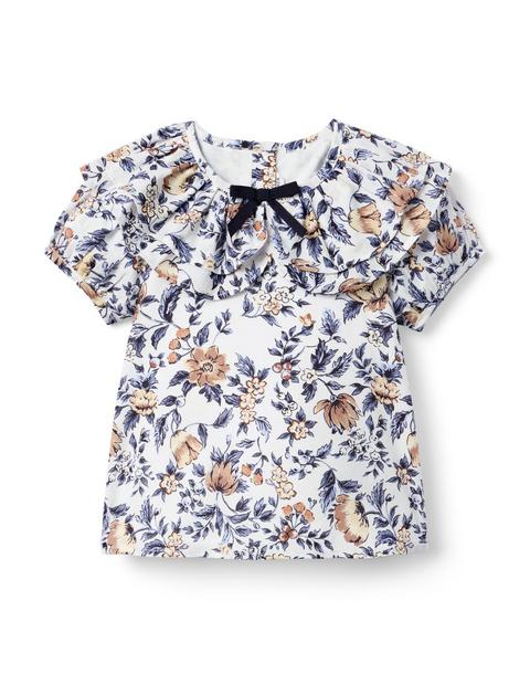 Floral Ruffle Collar Top