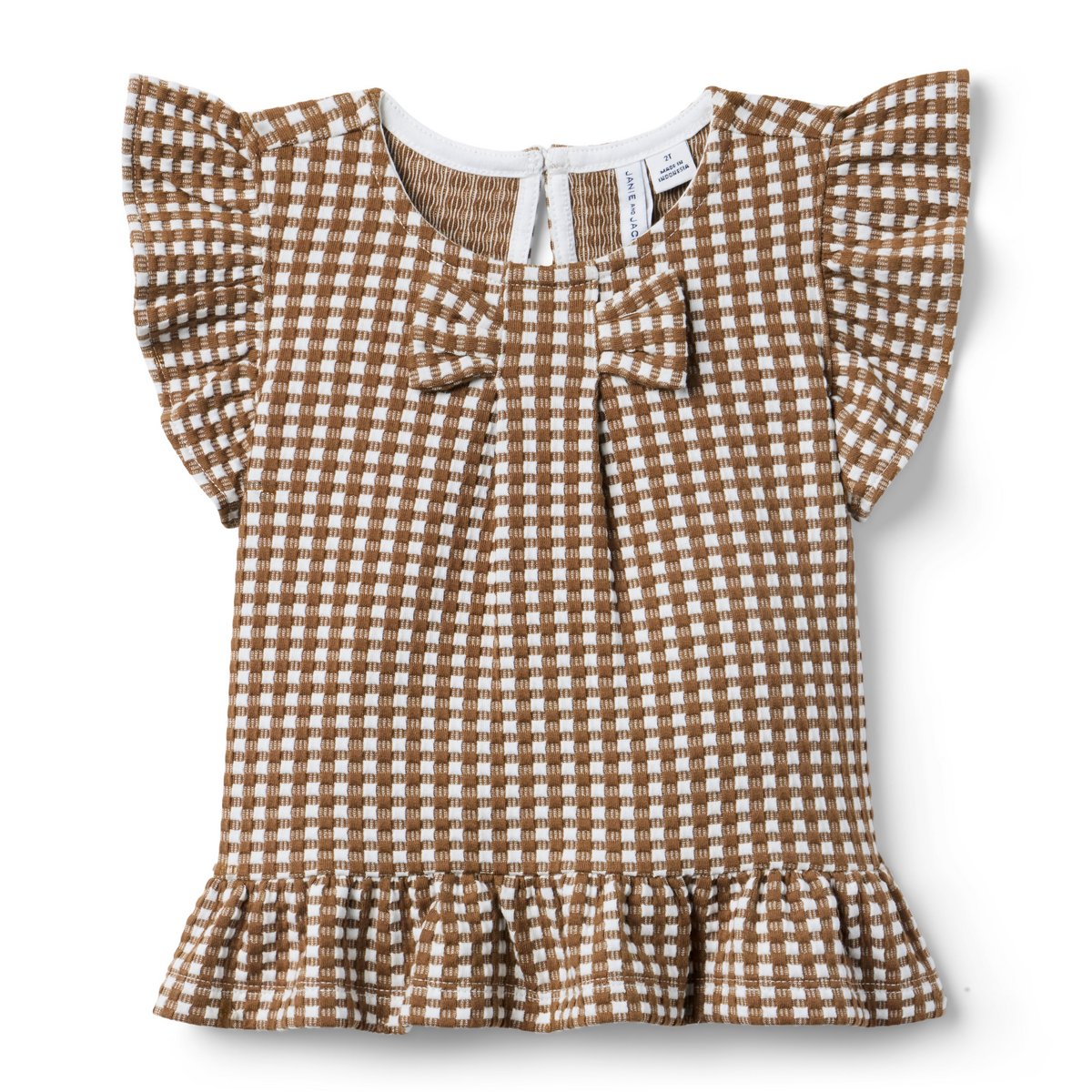 Топ Janie and Jack Gingham Ruffle для девочек, цвет: Коричневый в мелкую клетку