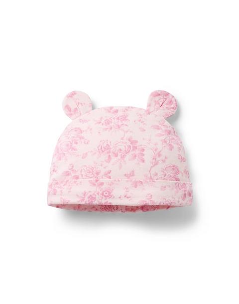 Baby Floral Toile Bear Ear Beanie