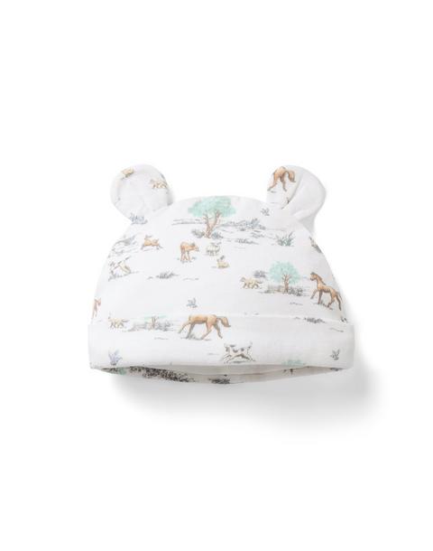 Baby Meadow Toile Bear Ear Beanie
